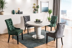 Casa Padrino mesa de comedor de lujo blanco mate / gris / plata 120-160 x 120 x A. 76 cm - Mesa de comedor moderna extensible con placas de cerámica en aspecto mármol - Muebles de Cocina