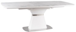 Casa Padrino mesa de comedor de lujo blanco / blanco mate / plata 160-210 x 90 x A. 76 cm - Mesa de comedor moderna extensible con placas de cerámica en aspecto de mármol - Muebles de Comedor