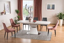 Casa Padrino mesa de comedor de lujo blanco / blanco mate / plata 160-210 x 90 x A. 76 cm - Mesa de comedor moderna extensible con placas de cerámica en aspecto de mármol - Muebles de Comedor