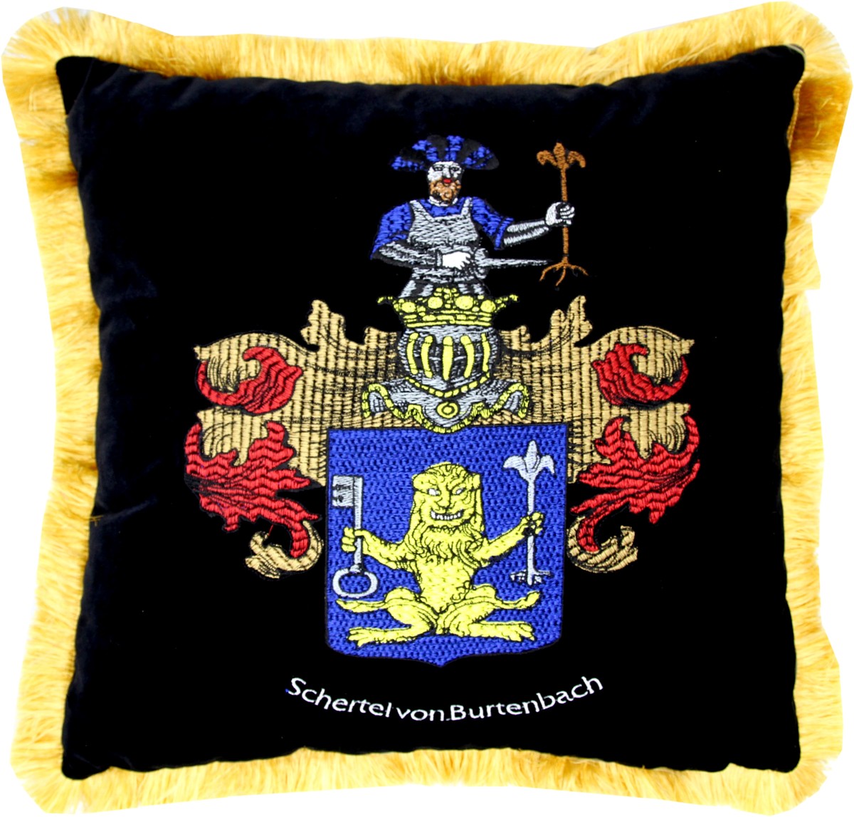 Coussin décoratif de luxe Casa Padrino Crest Freiherr Schertel by Burtenbach noir / or Coussin décoratif de luxe Casa Padrino Crest Freiherr Schertel by Burtenbach noir / or