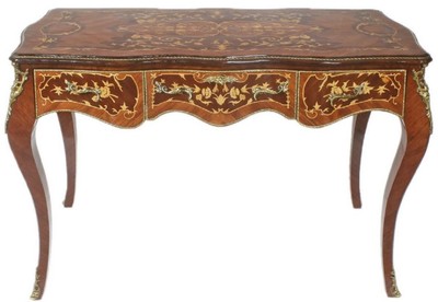 Casa Padrino baroque desk brown / brass 140 x 60 x H. 80 cm - Handcrafted solid wood office table with 3 drawers and solid metal applications - Baroque Office Furniture