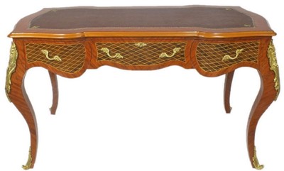 Casa Padrino baroque desk brown / brass 160 x 70 x H. 80 cm - Handcrafted solid wood office table with 3 drawers and solid metal applications - Baroque Office Furniture