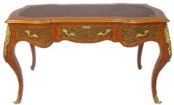 Casa Padrino baroque desk brown / brass 160 x 70 x H. 80 cm - Handcrafted solid wood office table with 3 drawers and solid metal applications - Baroque Office Furniture