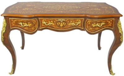 Casa Padrino scrivania barocco marrone / oro 160 x 70 x A. 80 cm - Tavolo da ufficio fatta a mano in legno massello con 3 cassetti e applicazioni in metallo massiccio - Mobili da Ufficio Barocco