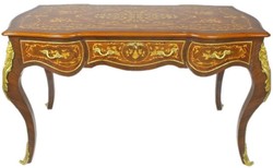 Casa Padrino bureau baroque marron / laiton marron / or 160 x 70 x H. 80 cm - Table de bureau fait main en bois massif avec 3 tiroirs et applications en métal massif - Mobilier de Bureau Baroque