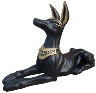 Casa Padrino sculpture décorative chien Anubis noir / or 122 x H. 52 cm - Figurine décoration égyptienne étanche - Accessoires de Décoration