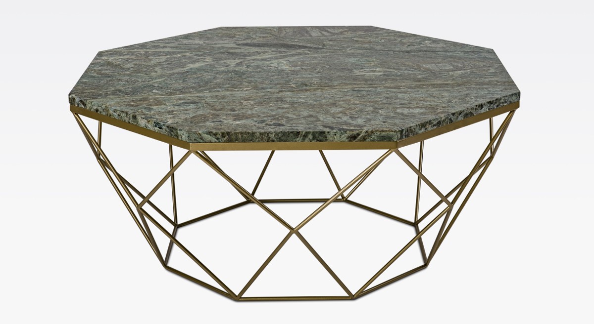 Casa Padrino mesa de centro de lujo oro / verde 92 x 92 x A. 40 cm - Mesa de salón octogonal con encimera de mármol y estructura de metal - Muebles de sala modernos Casa Padrino mesa de centro de lujo oro / verde 92 x 92 x A. 40 cm - Mesa de salón octogonal con encimera de mármol y estructura de metal - Muebles de sala modernos