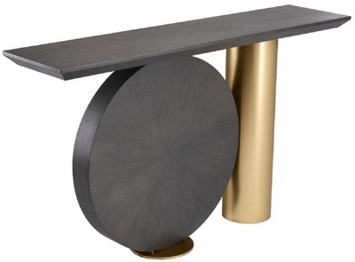 Casa Padrino consola de diseño moca / latón 150 x 36 x A. 86 cm - Mesa consola de chapa de roble con pata de acero - Muebles de Diseño - Calidad de Lujo