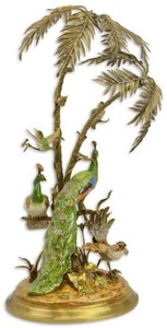 Casa Padrino luxury bronze decoration palm tree with exotic porcelain birds multicolor / gold 42 x 39 x H. 79.5 cm - Living room decoration - Decoration Accessories