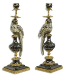 Casa Padrino Art Nouveau candle holder set parrot black / gold 16.1 x 12.8 x H. 48 cm - Elegant porcelain candlesticks - Baroque & Art Nouveau Decoration Accessories