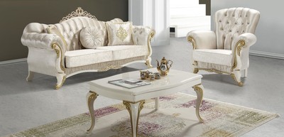 Barock Wohnzimmer Set Barock Sofa Barock Sessel Barock Couchtisch Champagnerfarben Baroque Living Room Set Baroque Sofas Baroque Armchairs Baroque Coffee Table Champagne