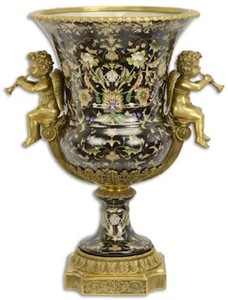 Casa Padrino baroque porcelain vase with floral design and decorative angel figures black / multicolor / brass 49 x 37.5 x H. 61.1 cm - Magnificent flower vase - Decorative vase in baroque style