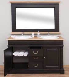 Casa Padrino ensemble de salle de bain de style champêtre noir / naturelle - 1 armoire lavabo double et 1 miroir mural - Meubles de Salle de Bain en Bois Massif de Style Champêtre 