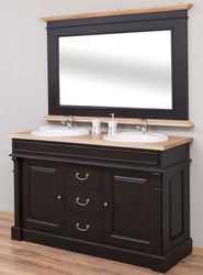 Casa Padrino ensemble de salle de bain de style champêtre noir / naturelle - 1 armoire lavabo double et 1 miroir mural - Meubles de Salle de Bain en Bois Massif de Style Champêtre 
