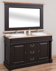 Casa Padrino ensemble de salle de bain de style champêtre noir / naturelle - 1 armoire lavabo double et 1 miroir mural - Meubles de Salle de Bain en Bois Massif de Style Champêtre 