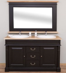 Casa Padrino ensemble de salle de bain de style champêtre noir / naturelle - 1 armoire lavabo double et 1 miroir mural - Meubles de Salle de Bain en Bois Massif de Style Champêtre 