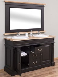 Casa Padrino ensemble de salle de bain de style champêtre noir / naturelle - 1 armoire lavabo double et 1 miroir mural - Meubles de Salle de Bain en Bois Massif de Style Champêtre 