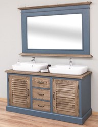 Casa Padrino ensemble de salle de bain de style champêtre bleu / marron - 1 armoire lavabo double et 1 miroir mural - Meubles de Salle de Bain de Style Champêtre 