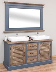 Casa Padrino ensemble de salle de bain de style champêtre bleu / marron - 1 armoire lavabo double et 1 miroir mural - Meubles de Salle de Bain de Style Champêtre 