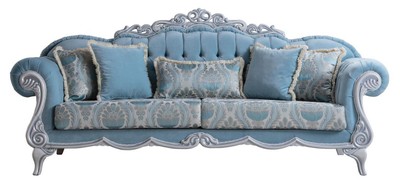 Casa Padrino divano del soggiorno barocco di lusso con cuscini decorativi azzurro / grigio 237 x 90 x A. 105 cm - Mobili Barocchi - Nobile e Magnifico