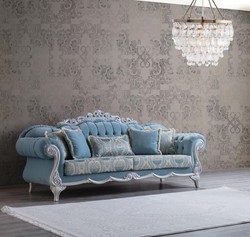 Casa Padrino sofá de salón barroco de lujo con cojines decorativos azul claro / gris 237 x 90 x A. 105 cm - Muebles Barrocos - Noble y Magnífico