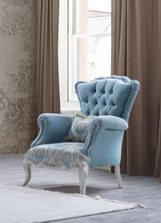 Casa Padrino fauteuil de salon baroque de luxe avec coussin décoratif bleu clair / gris 85 x 87 x H. 108 cm - Mobilier Baroque - Noble et Magnifique