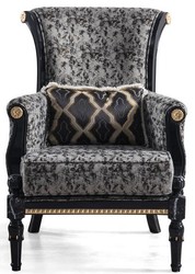 Barock Wohnzimmer Sessel Grau Schwarz, Barockstil Sessel, Antik Stil Sessel, Baroque Living Room Armchair Gray Black , Baroque Style Armchair, Antique Style Armchair