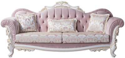 Casa Padrino divano barocco di lusso con cuscini decorativi rosa / argento / bianco / oro 243 x 90 x A. 110 cm - Mobili da soggiorno in stile barocco