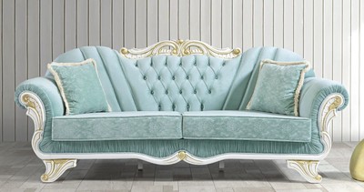 Casa Padrino divano per soggiorno barocco con strass verde chiaro / bianco / oro 235 x 87 x A. 102 cm - Nobili mobili da soggiorno in stile barocco