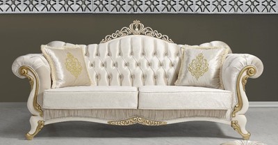 Casa Padrino divano per soggiorno barocco con strass champagne / crema / oro 224 x 83 x A. 112 cm - Mobili per Soggiorno - Nobile e Magnifico