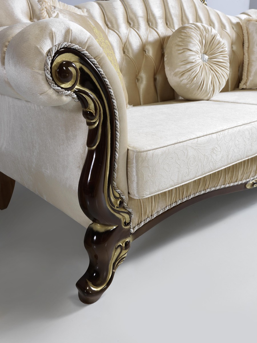 Casa Padrino baroque living room sofa with rhinestones champagne / black / gold 224 x 83 x H. 112 cm - Noble living room furniture in baroque style Casa Padrino baroque living room sofa with rhinestones champagne / black / gold 224 x 83 x H. 112 cm - Noble living room furniture in baroque style