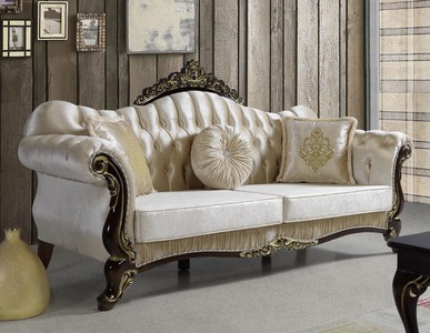 Casa Padrino divano per soggiorno barocco con strass champagne / nero / oro 224 x 83 x A. 112 cm - Nobili mobili da soggiorno in stile barocco