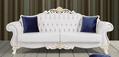 Casa Padrino divano barocco grigio chiaro / bianco / oro 235 x 85 x A. 112 cm - Nobile divano del salotto con strass - Mobili Barocchi