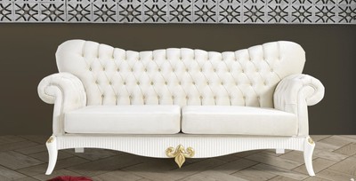 Casa Padrino divano barocco crema / bianco / oro 224 x 83 x A. 112 cm - Divano del soggiorno con strass - Mobili nobili barocchi