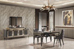 Casa Padrino ensemble de salle à manger Art Déco de luxe gris / or - 1 Table à Manger Extensible et 6 Chaises de Salle à Manger - Mobilier Art Déco - Qualité de Luxe