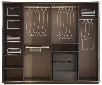 Casa Padrino Luxus Art Deco Schlafzimmerschrank Grau / Gold 265 x 67 x H. 220 cm - Edler Massivholz Kleiderschrank mit 6 verspiegelten Türen - Schlafzimmer Möbel - Luxus Qualität