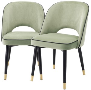 Casa Padrino ensemble de chaises de salle à manger vert pistache / noir / laiton 53 x 56 x H. 84 cm - Chaises de salle à manger en velours fin - Mobilier de salle à manger