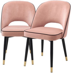 Casa Padrino ensemble de chaises de salle à manger rose / noir / laiton 53 x 56 x H. 84 cm - Chaises de salle à manger en velours fin - Mobilier de salle à manger