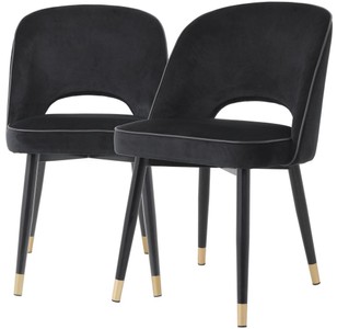 Casa Padrino set di sedia da pranzo di lusso nero / ottone 53 x 56 x A. 84 cm - Sedie da pranzo con pregiato velluto - Mobili per sala da pranzo