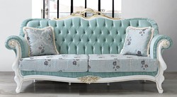 Casa Padrino divano del soggiorno barocco con strass e motivi floreali verde chiaro / blu chiaro / bianco / oro 215 x 80 x A. 120 cm - Mobili Barocchi