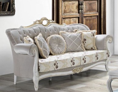 Casa Padrino divano del soggiorno barocco con strass e motivi floreali grigio chiaro / crema / beige / bianco / oro 215 x 80 x A. 120 cm - Mobili Barocchi