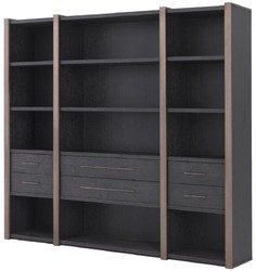 Casa Padrino luxury shelf cabinet with 6 drawers anthracite gray / bronze 253 x 47 x H. 229 cm - Bookcase - Living room cabinet - Office cabinet - Luxury cabinet