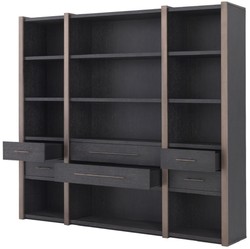 Casa Padrino luxury shelf cabinet with 6 drawers anthracite gray / bronze 253 x 47 x H. 229 cm - Bookcase - Living room cabinet - Office cabinet - Luxury cabinet