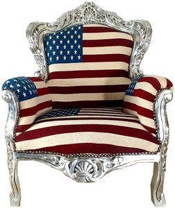 Casa Padrino - Sillón barroco King USA Design / Silver - USA Baroque Furniture Throne Casa Padrino - Sillón barroco King USA Design / Silver - USA Baroque Furniture Throne