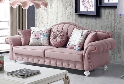 Casa Padrino divano barocco rosa / bianco 225 x 83 x A. 92 cm - Divano del salotto in stile barocco - Mobili Barocchi