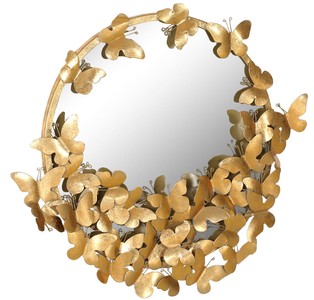 Casa Padrino designer mirror gold 73 x 5 x H. 70 cm - Modern powder-coated metal wall mirror with decorative butterflies - Decorative Accessories