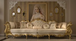 Luxus Barock Wohnzimmer Sofa Barock Couch Creme Gold Barockstil Sofa Luxury Baroque Living Room Sofa Baroque Couch Cream Gold Baroque Style Sofa