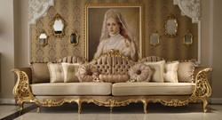 Luxus Barock Wohnzimmer Sofa Barock Couch Braun Creme Gold Barockstil Sofa Luxury Baroque Living Room Sofa Baroque Couch Brown Cream Gold Baroque Style Sofa