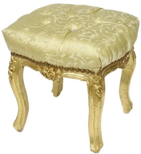Casa Padrino taburete barroco oro patrón / oro 45 x 40 x A. 35 cm - Taburete barroco hecho a mano con pedrería - Muebles de estilo barroco