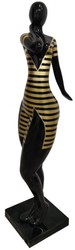Casa Padrino designer decorative sculpture woman with dress black / gold H. 102 cm - Weatherproof Decorative Figure - Decorative Accessories